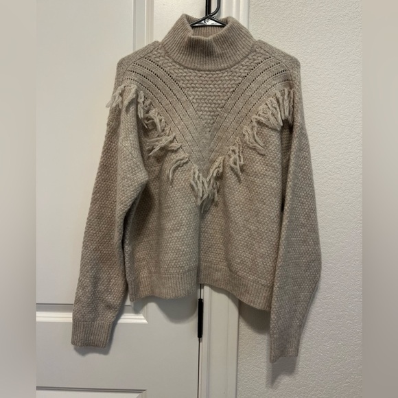a.n.a Tops - Tan Fringe Front Turtleneck Sweater